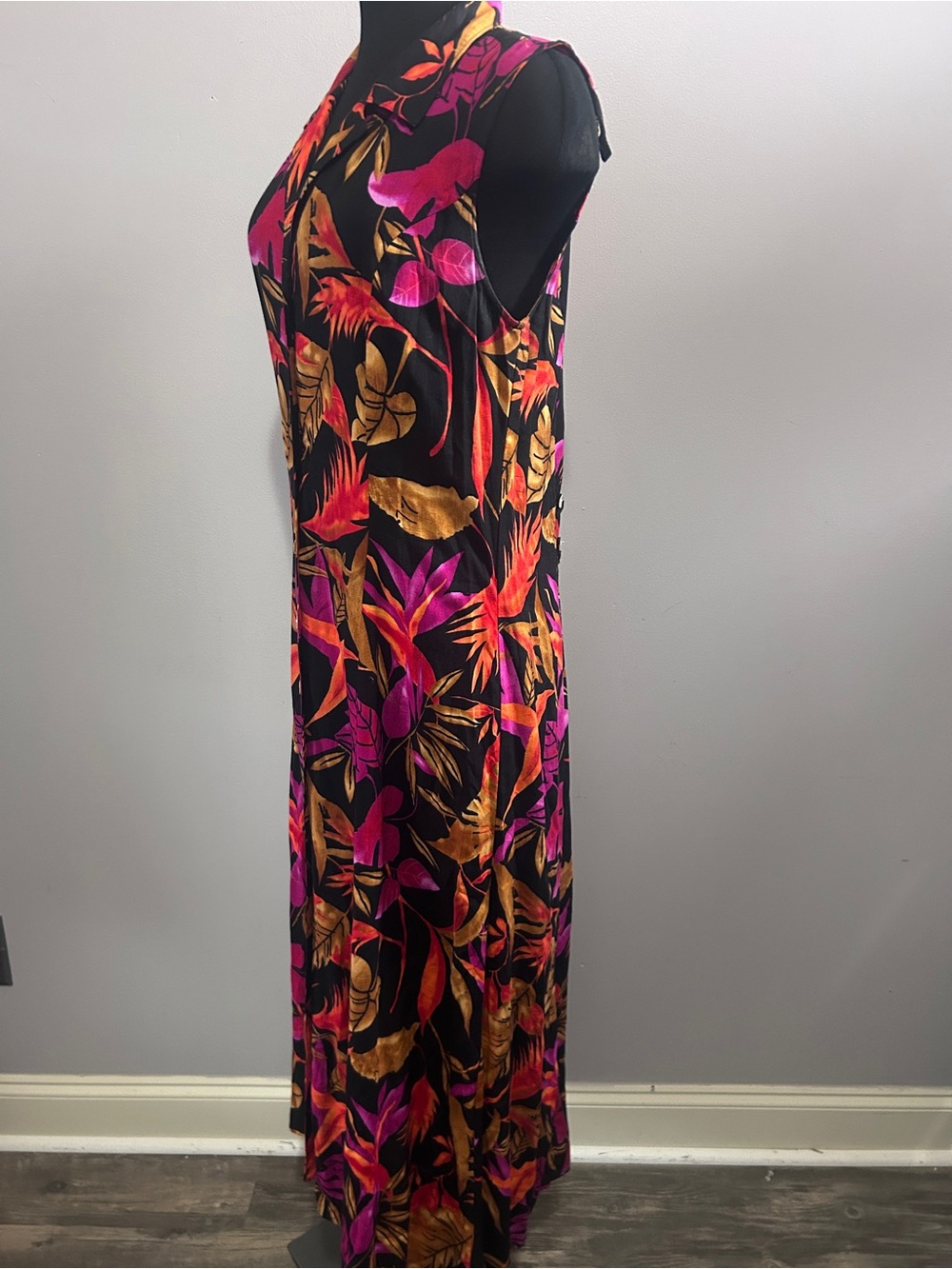 California Krush Tropical Print Maxi Dress L 100% Rayon Resort Vacation Dress - Picture 6 of 7